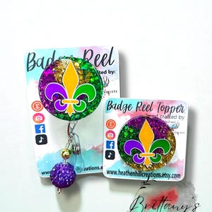 Fleur-de-Lis Badge Reel & Topper ID Tag Holder | Retractable | NOLA | French Quater | Mardi Gras | Hospital Staff | RN | Nurse | Fat Tuesday