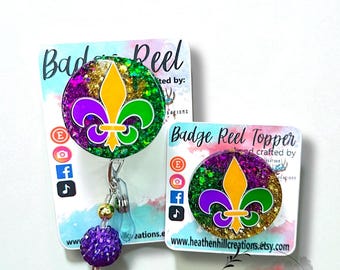 Fleur-de-Lis Badge Reel & Topper ID Tag Holder | Retractable | NOLA | French Quater | Mardi Gras | Hospital Staff | RN | Nurse | Fat Tuesday