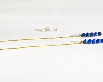 Boucles d'oreilles longues en argent avec perles de Lapis Lazuli