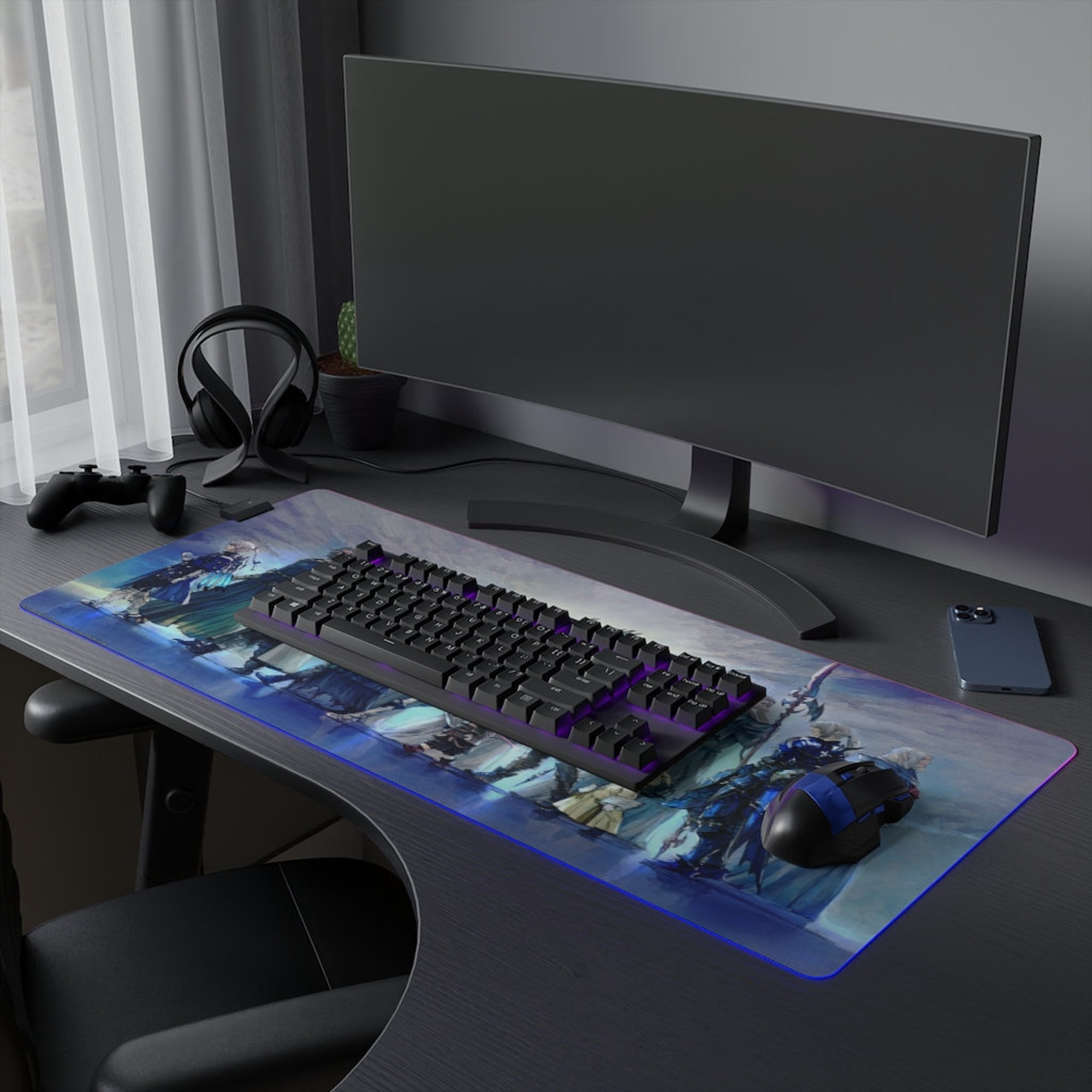 Final Fantasy XIV Endwalker RGB Desk Mat | Endwalker Credits Led Mouse Pad | FFXIV Desk Mat