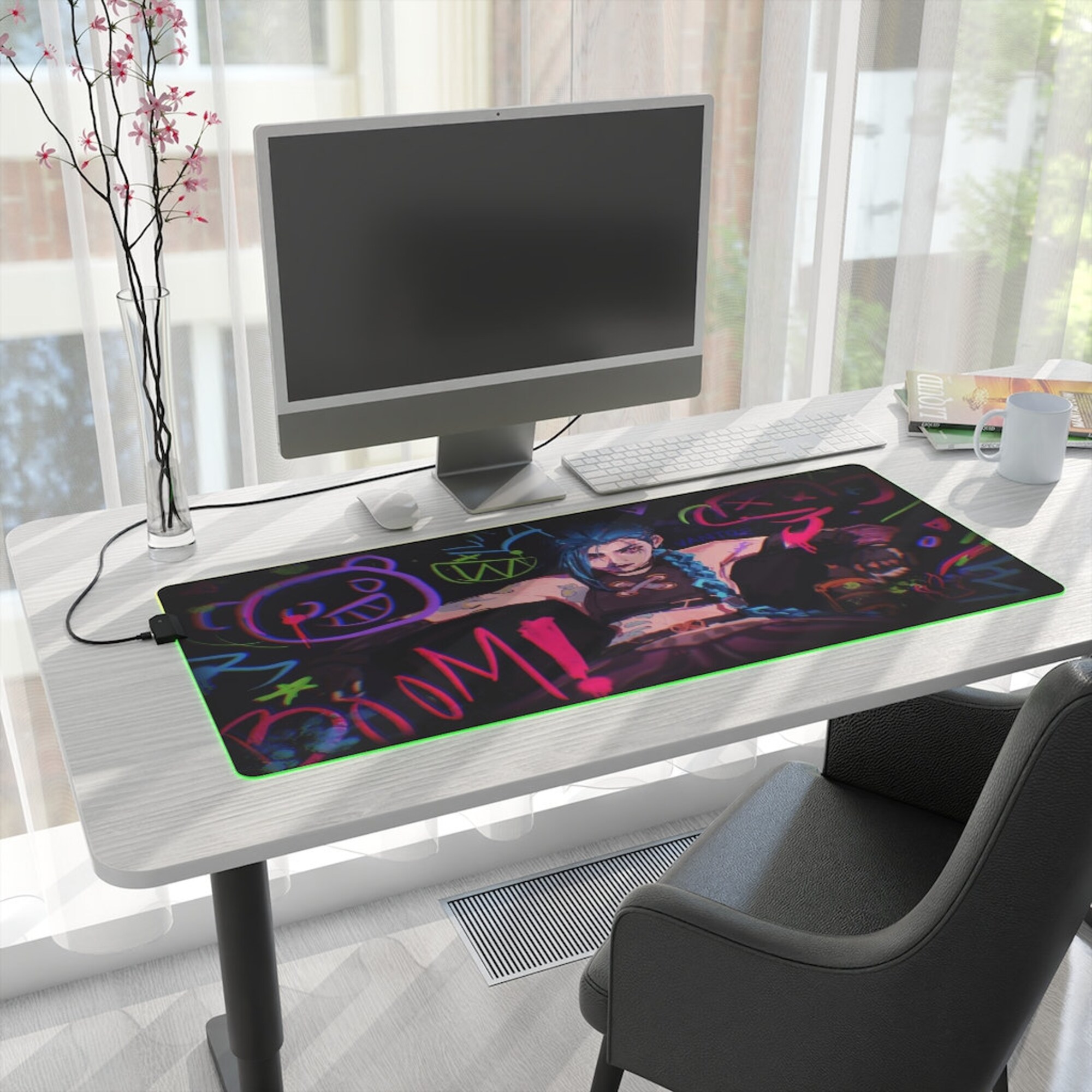 League of Legends Jinx RGB Desk Mat | Jinx LED Mousepad | Arcane Jinx Mouse Pad | LoL inspired Mousepad | League of Legends | Waifu | Anime