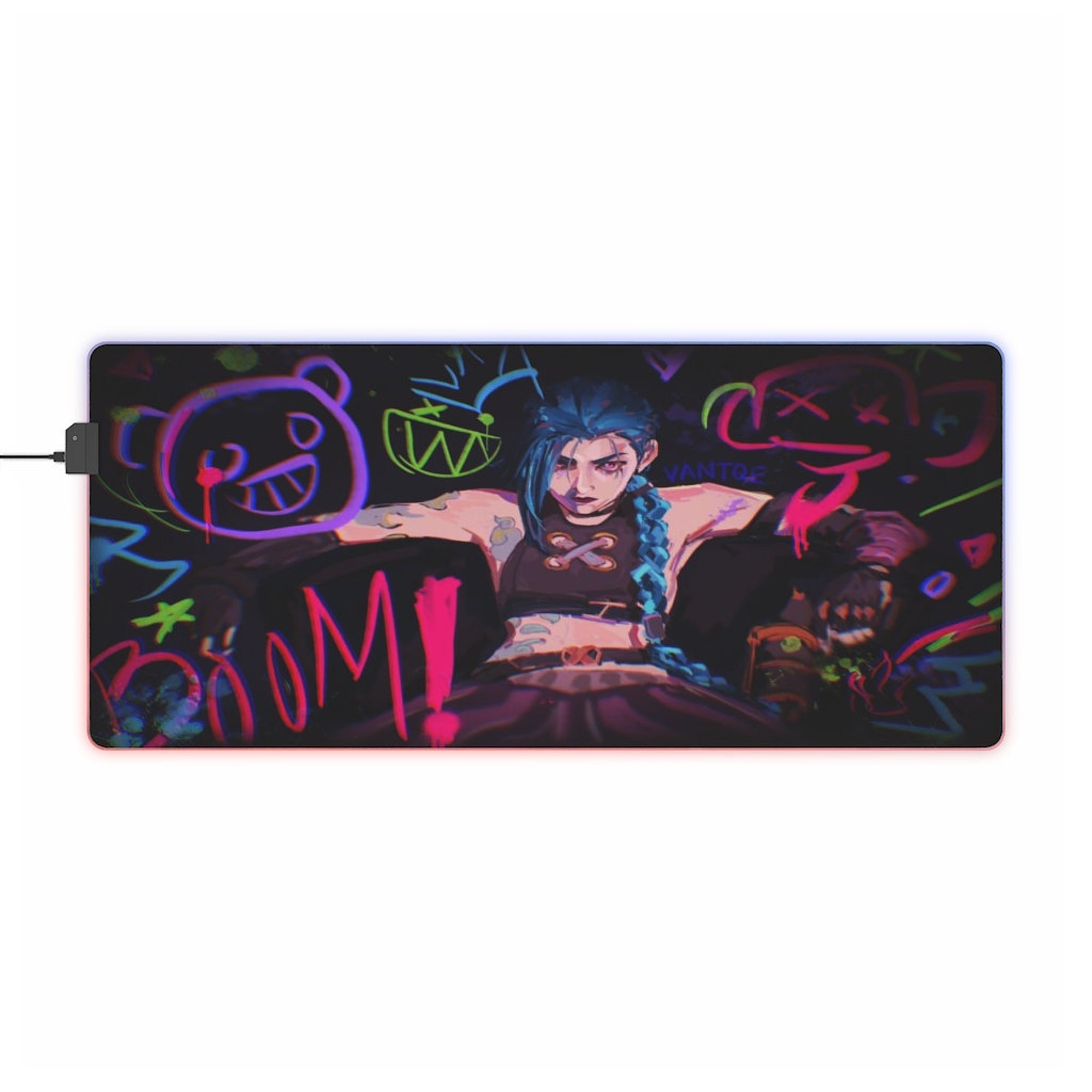 League of Legends Jinx RGB Desk Mat | Jinx LED Mousepad | Arcane Jinx Mouse Pad | LoL inspired Mousepad | League of Legends | Waifu | Anime