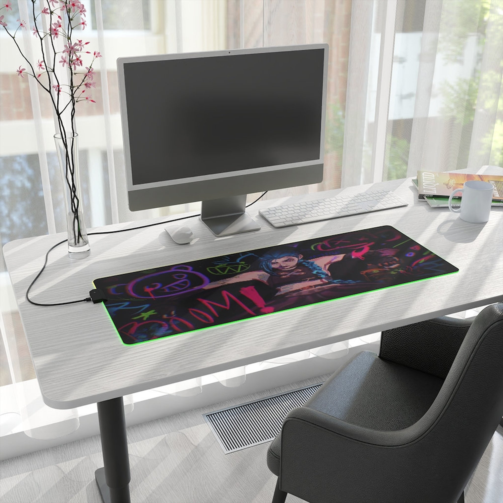 League of Legends Jinx RGB Desk Mat | Jinx LED Mousepad | Arcane Jinx Mouse Pad | LoL inspired Mousepad | League of Legends | Waifu | Anime