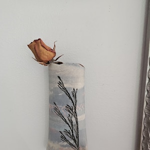 Alan Steinberg Pottery Wall Pocket Vase, Signed Vintage Vermont Studio Art Ceramic Plaque, Botanical Impressionist Watercolor Sky Home Decor
