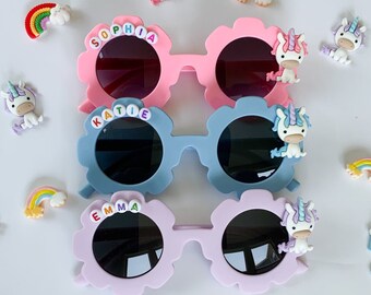 Unicorn Personalized Sunglasses for Girls. Personalized Unicorn Gift. Girls Unicorn Birthday Gift. Girls Unicorn Flower Shaped Sunglasses
