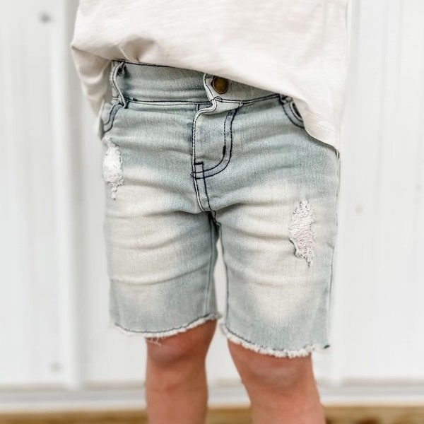 Short en jean gris ardoise Orcas Lucille. Short en denim clair effet vieilli pour enfant