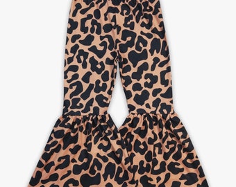 Alyssa Leopard Bell Bottom Pants. Girls Bell Bottom Pants. Toddler Baby Bell Bottom Pants