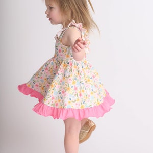 Charley Rose Co Brand Girls Floral Ruffle Scoop Neck Spring Summer Ruffle Dress. Easter Dress. Floral Ruffle Pink Dress. Toddler Dress. image 8