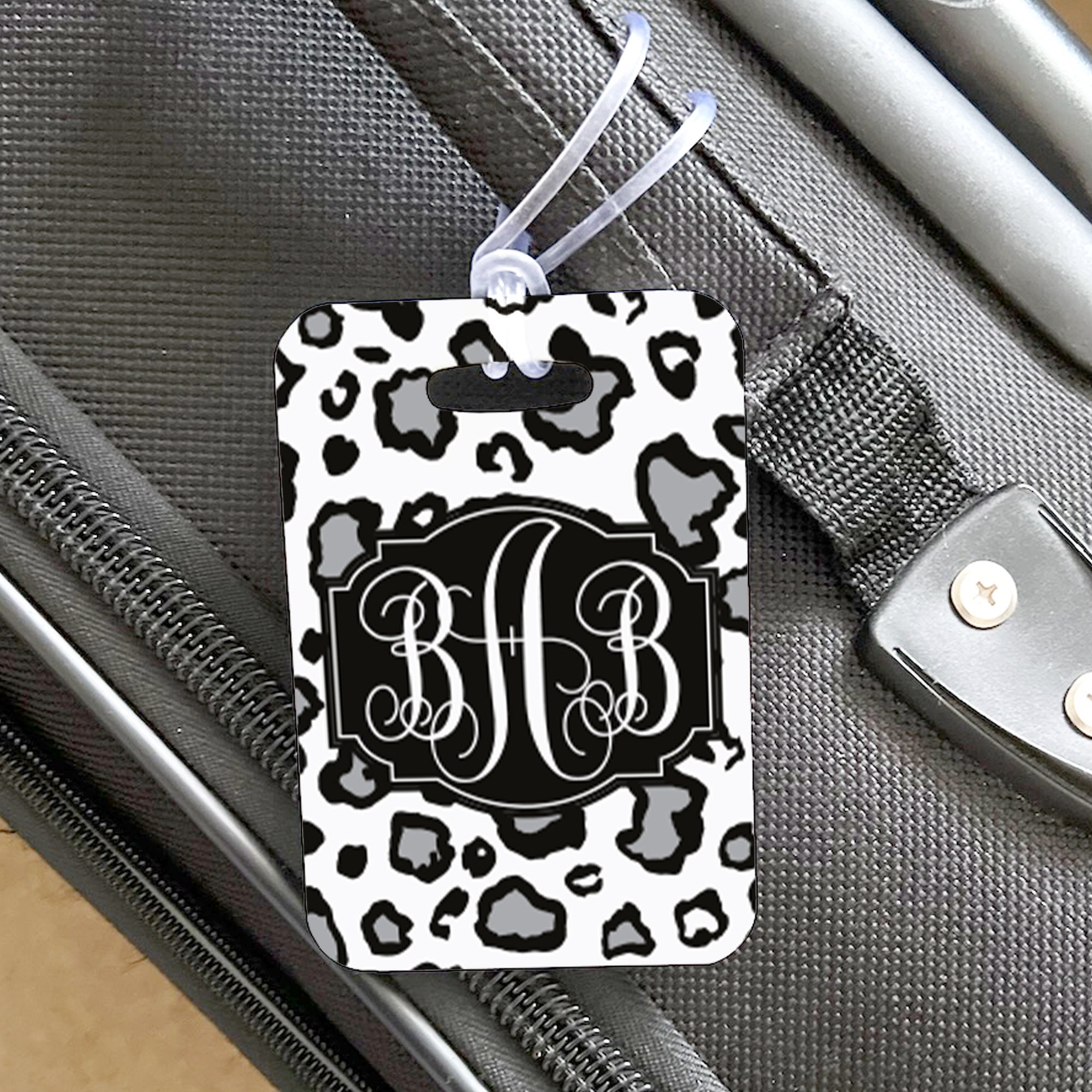 Designer Monogram Luggage Tag Black Leopard Print Luggage Etsy