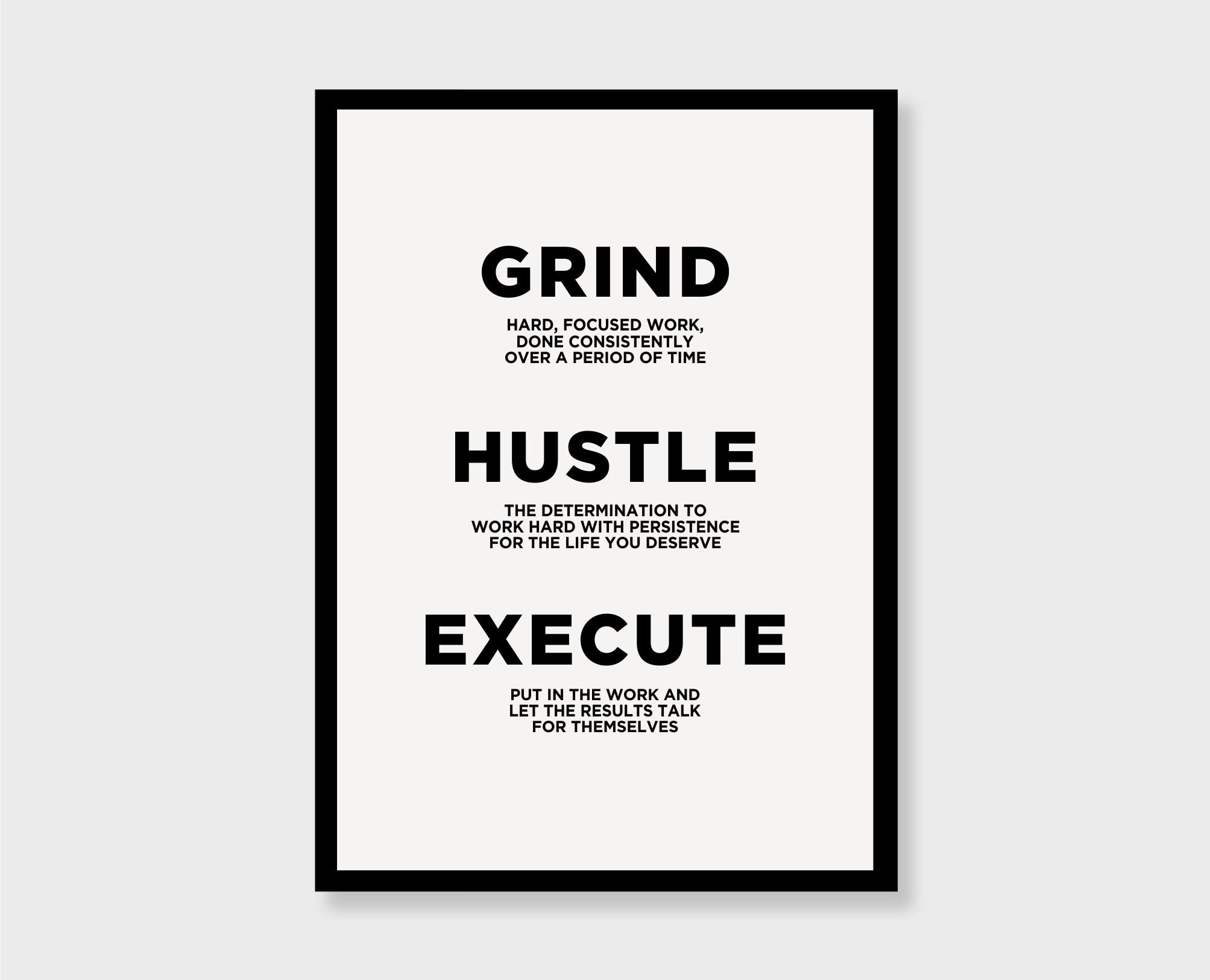 Grind Hustle Execute Definition Print, Office Decoration, Inspirational