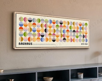 Mid Century Modern Bauhaus Art: Long Horizontal Framed Canvas