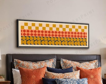 Geometric Abstract Wall Art: Long Horizontal Large Framed Canvas