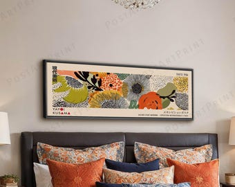 Japanese Exhibition Poster: Yayoi Kusama Inspired Mid Century Flowers, Framed Japandi Wall Art