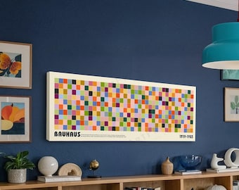 Mid Century Modern Bauhaus Art: Long Horizontal Framed Canvas