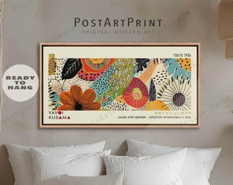 Japanese Large Framed Wall Art: Yayoi Kusama Inspired Modern Mid Century Exhibition Japandi Poster