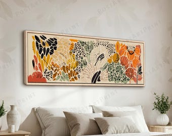 Midcentury Floral Wall Art: Colorful Botanical Horizontal Above Bed Decor