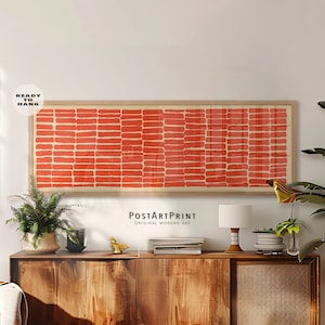Horizontal Wall Art, Mid Century Modern Framed Poster, Retro Red Decor, Abstract Panoramic, Long Narrow Poster, Wide Art Large Framed Canvas