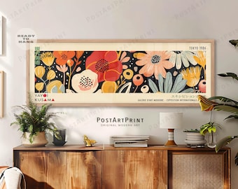 Japanese Exhibition Poster: Yayoi Kusama Inspired Mid Century Flowers, Framed Japandi Wall Art