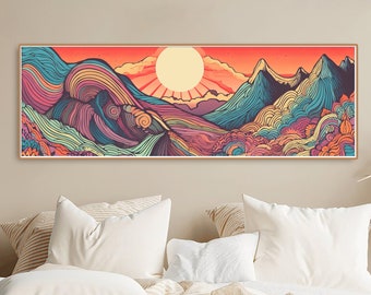 Long Horizontal 70s Wall Art, Retro Psychedelic Poster, Panoramic Boho Wall Art, Long Narrow Decor, Wide Wall Art, Large High Quality Print