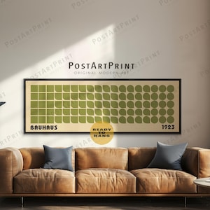 Bauhaus Framed Poster, Retro Green Art, Horizontal Wall Art, Bauhaus Wall Art, Large Framed Canvas, Long Narrow Wide Art, Above Bed Decor