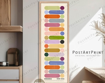 Bauhaus Geometric Wall Art: Mid Century Modern Long Vertical Large Framed Canvas