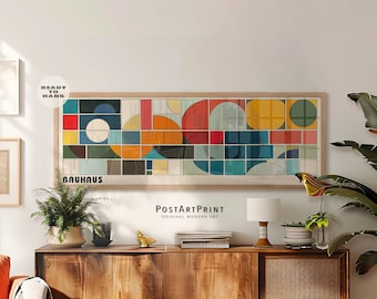 Mid Century Modern, Framed Bauhaus Art, Canvas Retro Bauhaus Poster, Canvas Horizontal Wall Art, Panoramic Long Narrow Art, Above Bed Decor