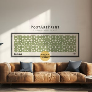 Sage Green Bauhaus Framed Poster, Long Horizontal Wall Art, Canvas Framed Bauhaus, Large Framed Long Narrow Art, Wide Art, Above Bed Decor