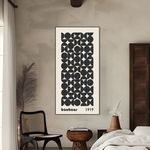 Black Beige Bauhaus Print, Abstract Long Horizontal Wall Art, Exhibition Poster, Long Narrow Art, Wide Art Print, Large Wall Art Mid Century