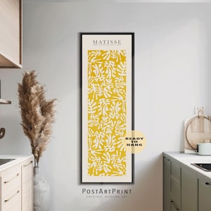 Long Narrow Flowers Framed Art, Yellow Framed Canvas Wall Art, Matisse Poster, Long Horizontal Art, Wide Art Print, Mid Century Modern Decor