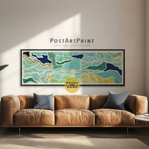 Horizontal Wall Art, Long Narrow Art, Panoramic Above Bed Decor, Blue and Green Wide Art Print, Large Framed Canvas, Oversized Framed Poster