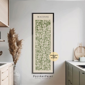 Long Narrow Flowers Framed Art, Green Framed Canvas Wall Art, Matisse Poster, Long Horizontal Art, Wide Art Print, Mid Century Modern Decor