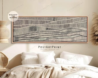 Długa pozioma abstrakcyjna linia sztuki: Panoramiczna oprawiona sztuka w stylu mid-century modern