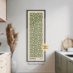 Sage Green Bauhaus Framed Poster, Long Narrow Art, Wide Art Print, Abstract Long Vertical Wall Art, Framed Wall Decor, Large Framed Canvas
