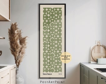 Sage Green Bauhaus Framed Poster, Long Narrow Art, Wide Art Print, Abstract Long Vertical Wall Art, Framed Wall Decor, Large Framed Canvas