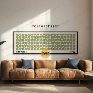 Sage Green Bauhaus Framed Poster, Long Horizontal Wall Art, Canvas Framed Bauhaus, Large Framed Long Narrow Art, Wide Art, Above Bed Decor