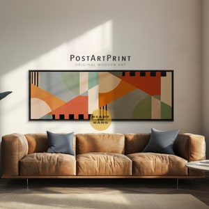 Horizontal Wall Art, Large Framed Canvas, Geometric Framed Poster, Wide Wall Art, Abstract Panoramic Art, Above Bed Decor, Long Narrow Art