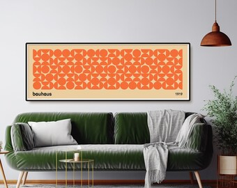 Retro-Farben Bauhaus-Plakat, horizontale Bauhaus-Wandkunst, Ausstellungs-langes schmales Dekor, breiter Kunstdruck, großer Druck, geometrisches Panorama