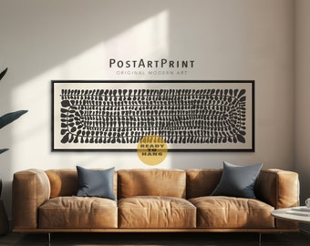 Horizontal Framed Canvas, Long Horizontal Art, Oversized Black and Beige Wall Art, Wide Art, Long Narrow Art, Floral Panoramic Framed Poster