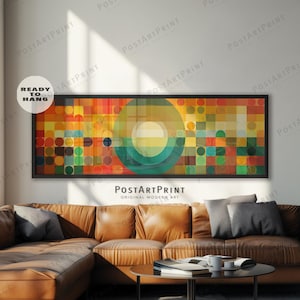 Horizontal Framed Wall Art, Retro Sunburst, Large Framed Boho Sun Art, Long Narrow, Wide Art, Panoramic Above Bed Decor, Mid Century Canvas
