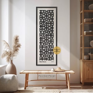 Bauhaus Framed Art, Black and Beige Print, Abstract Long Vertical Wall Art, Long Narrow Art, Wide Art Print, Mid Century Large Framed Canvas
