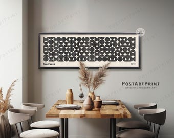 Bauhaus Framed Art: Black & Beige Long Horizontal Above Bed Decor