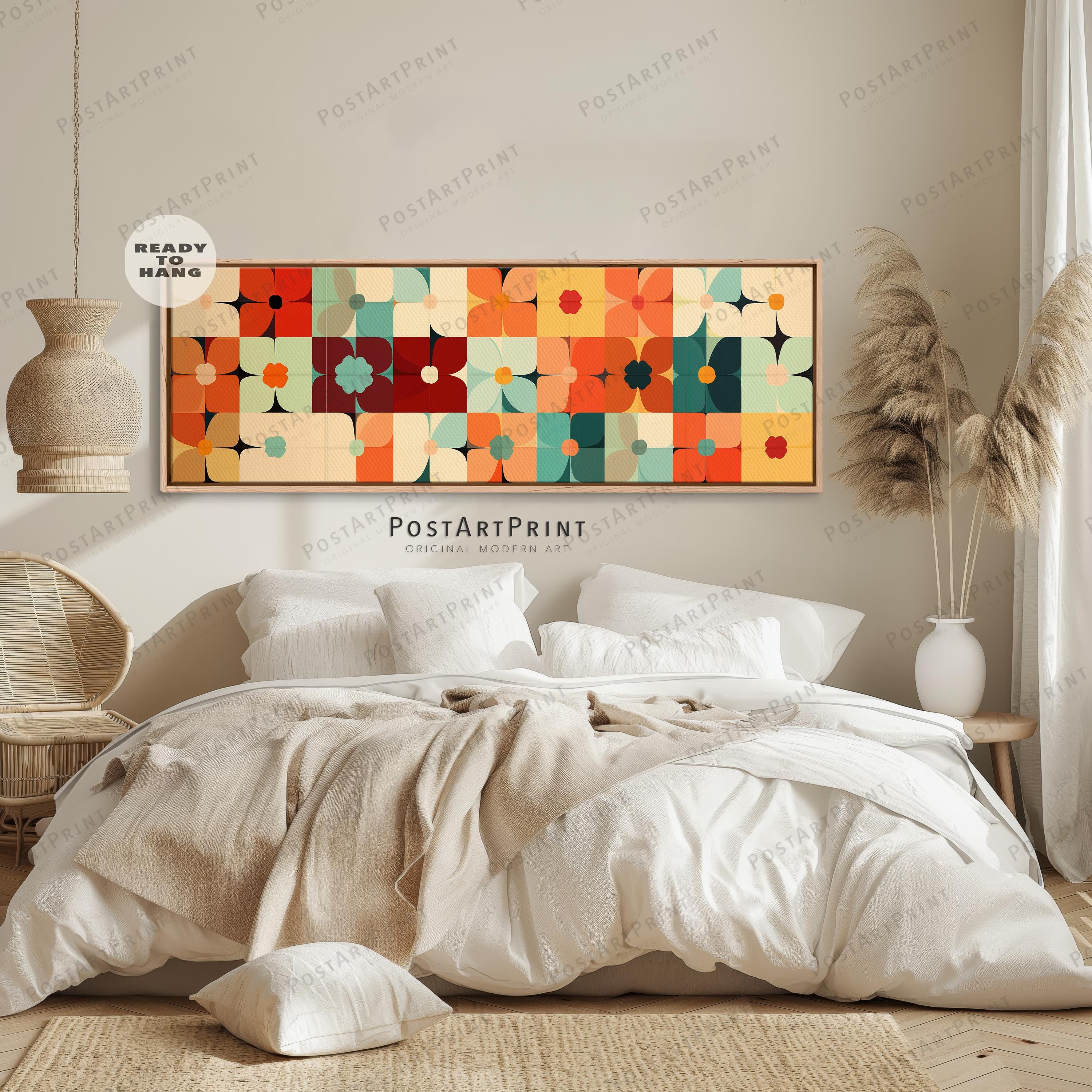 Floral Framed Canvas Art: Long Horizontal Colorful Flowers