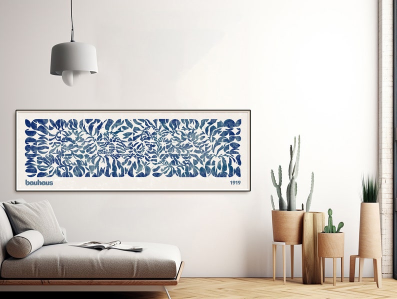 Abstract Horizontal Bauhaus Wall Art, Nautical Blue Colorful Painting, Geometric Bauhaus Poster, Exhibition Long Narrow Art, Wide Art Print image 7