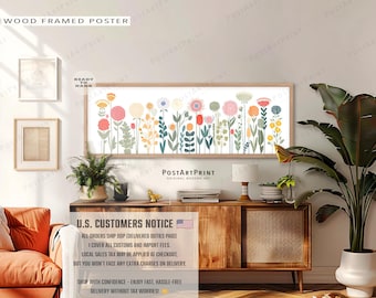 Floral Framed Canvas: Mid Century Modern Botanical Panoramic Art