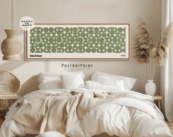 Sage Green Bauhaus Framed Poster: Long Horizontal Large Wall Art