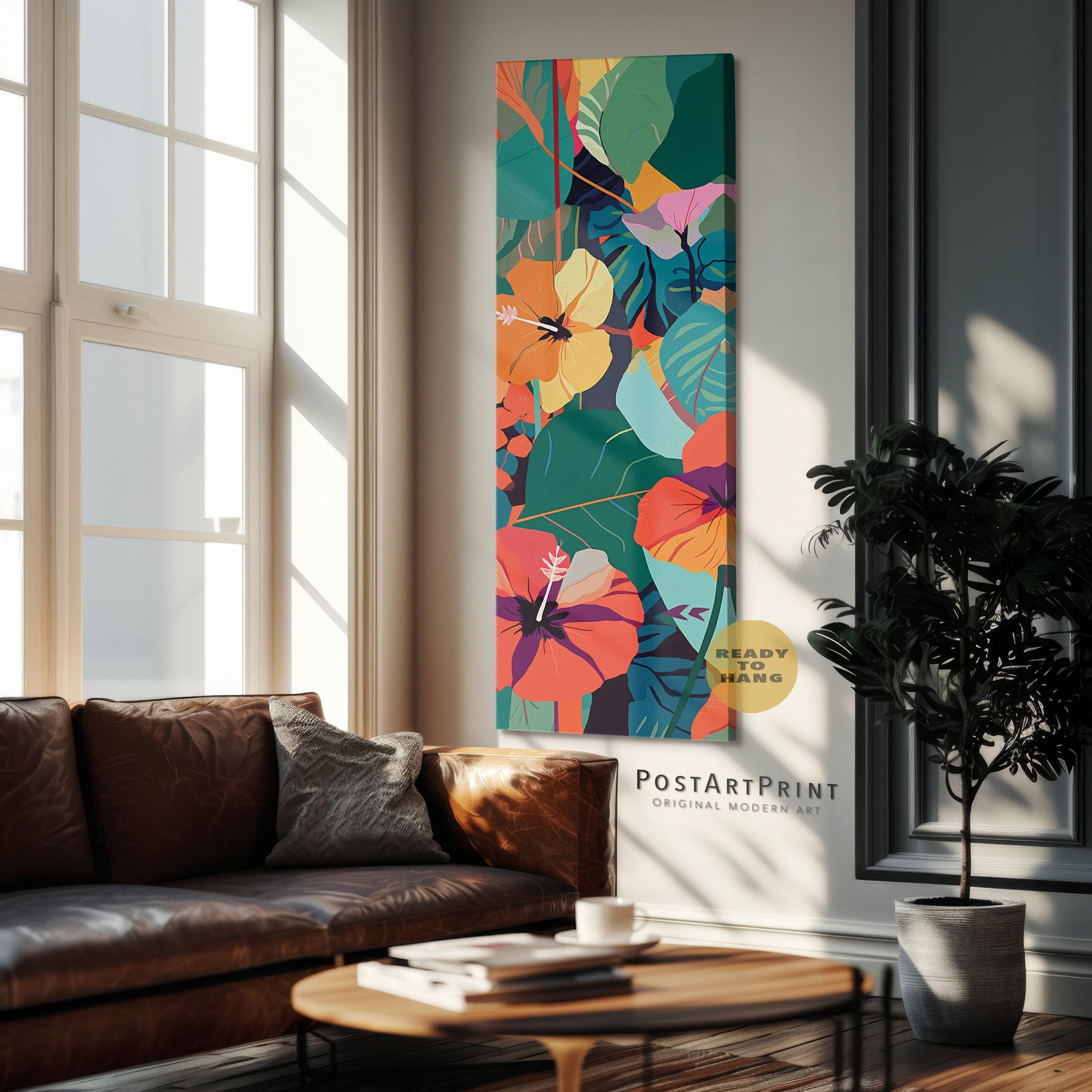 Tropical Floral Art Print: Long Vertical Framed Botanical Wall