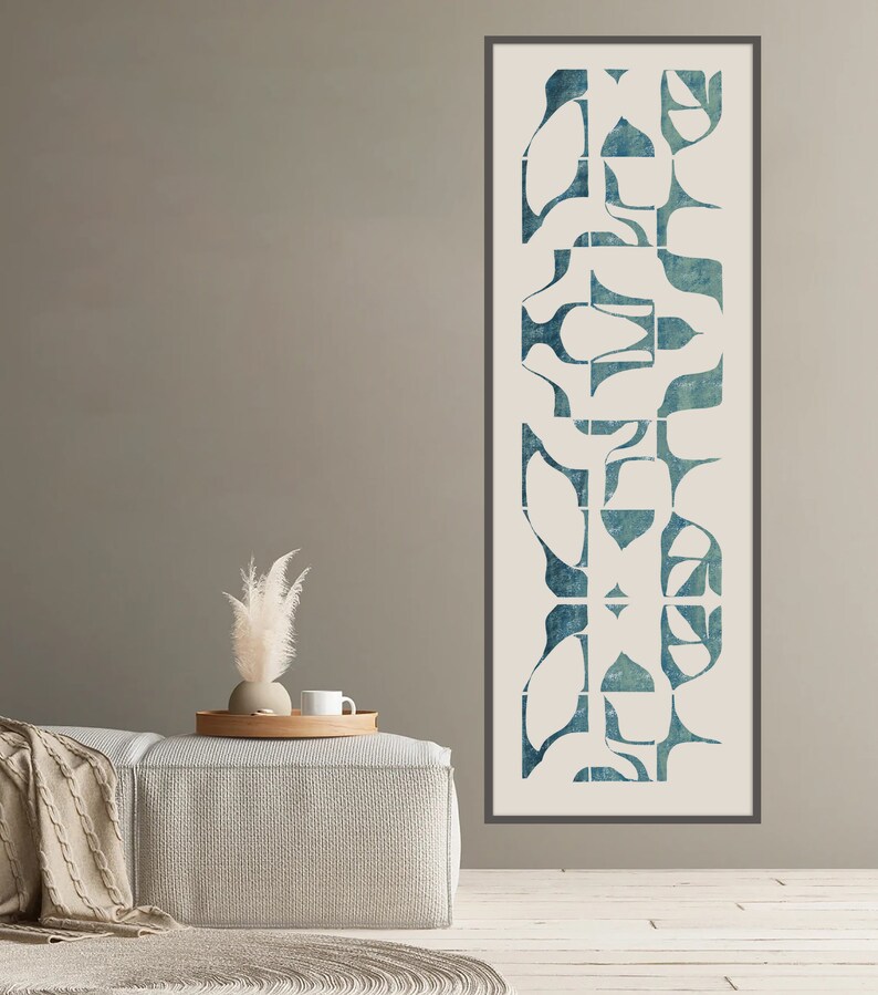 Abstract Long Horizontal Wall Art Blue Green Beige Decor Etsy