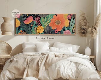 Vintage Floral Tapisserie Wandkunst: Bunte Blumen Horizontal Auf Leinwand gerahmt