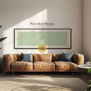 Horizontal Green Abstract Wall Art: Mid Century Panoramic Framed Canvas