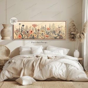 Toile florale vintage : oeuvres d'art florales longues encadrées horizontalement